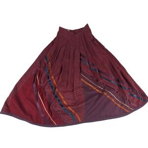 Mondi Full Midi VTG West Germany Wavy Stripe Ribbon Trim Pleated Skirt Red 36